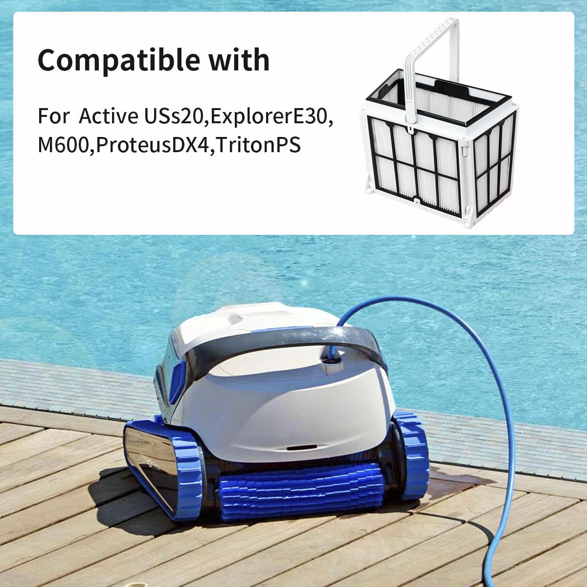 fishing port filter installed in Dolphin cleaner demonstrating quick snap-in convenience