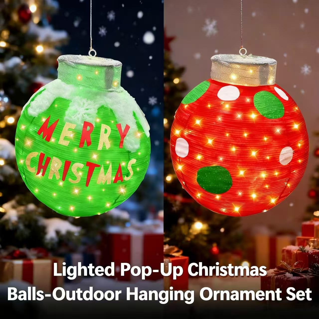 FISHOPE ornament hanging from a tree showing easy placement and festive curb appeal