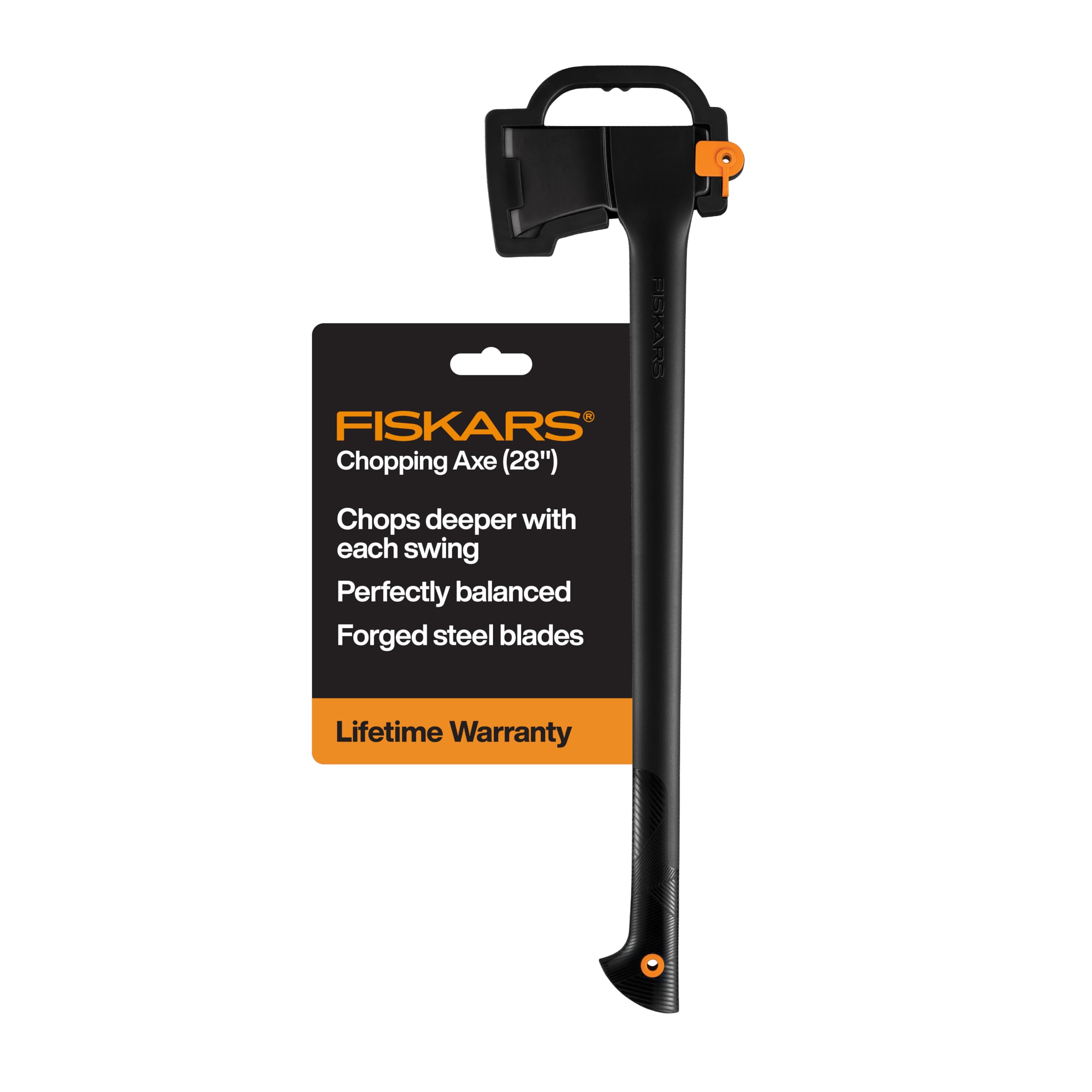 Fiskars chopping axe front profile showing head and handle for balanced power