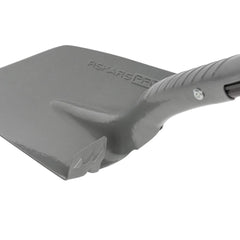 Fiskars aluminum D-handle detail for strong grip and reduced fatigue