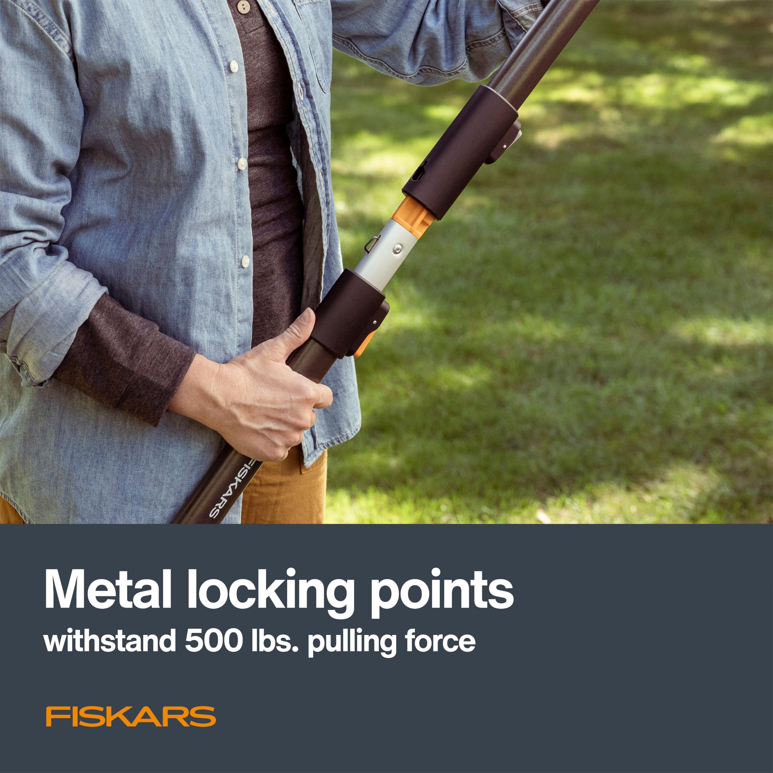 Fiskars aluminum pole locking insert showing metal reinforcement for strength