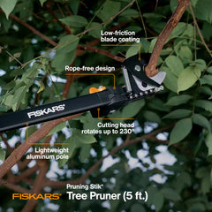 Fiskars cutting head closeup highlighting hardened blade and rotating joint for precise cuts