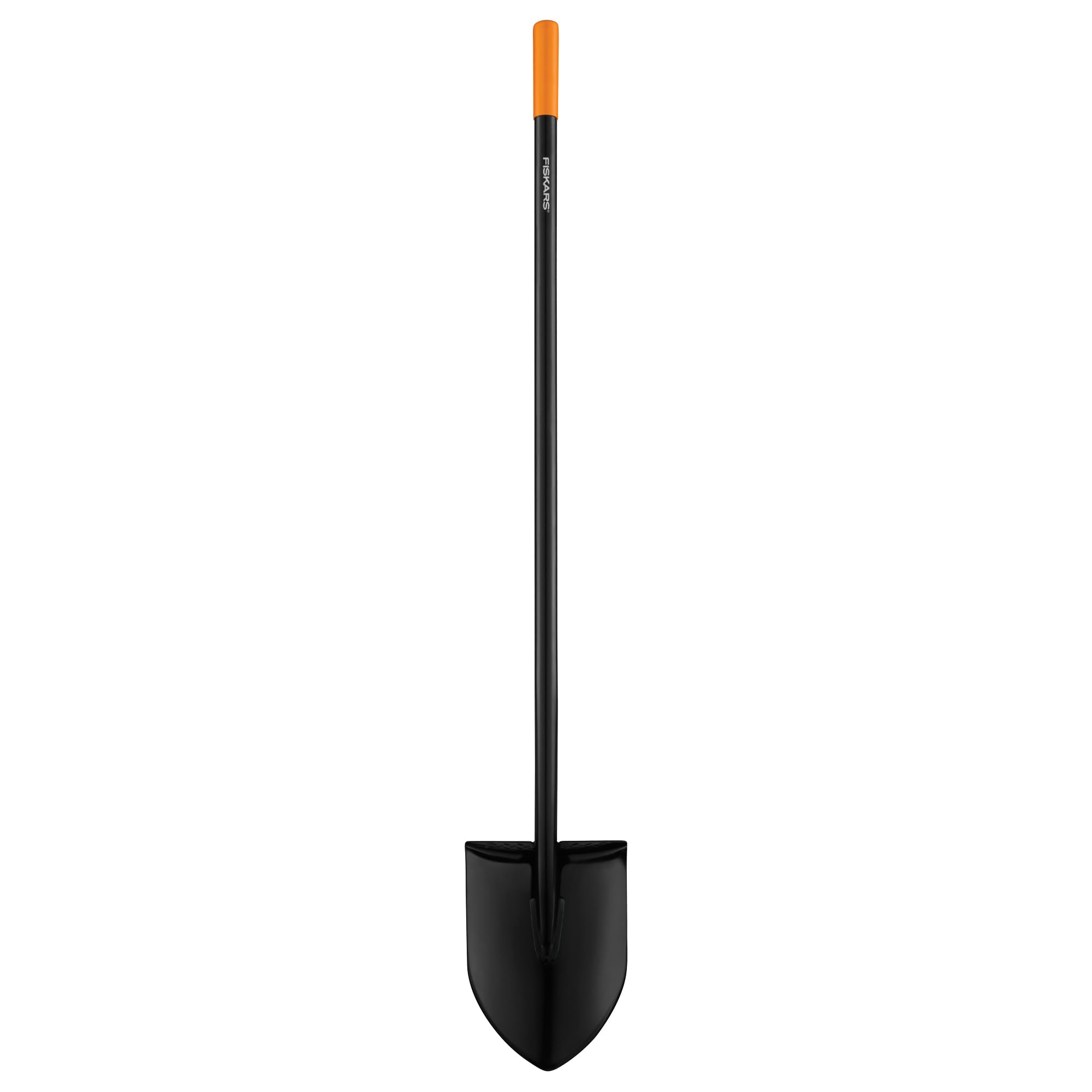 Fiskars front view of 57-inch digging shovel showing full tool benefit durability