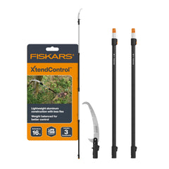 Fiskars front packaging showing pole saw kit and modular components improves selection