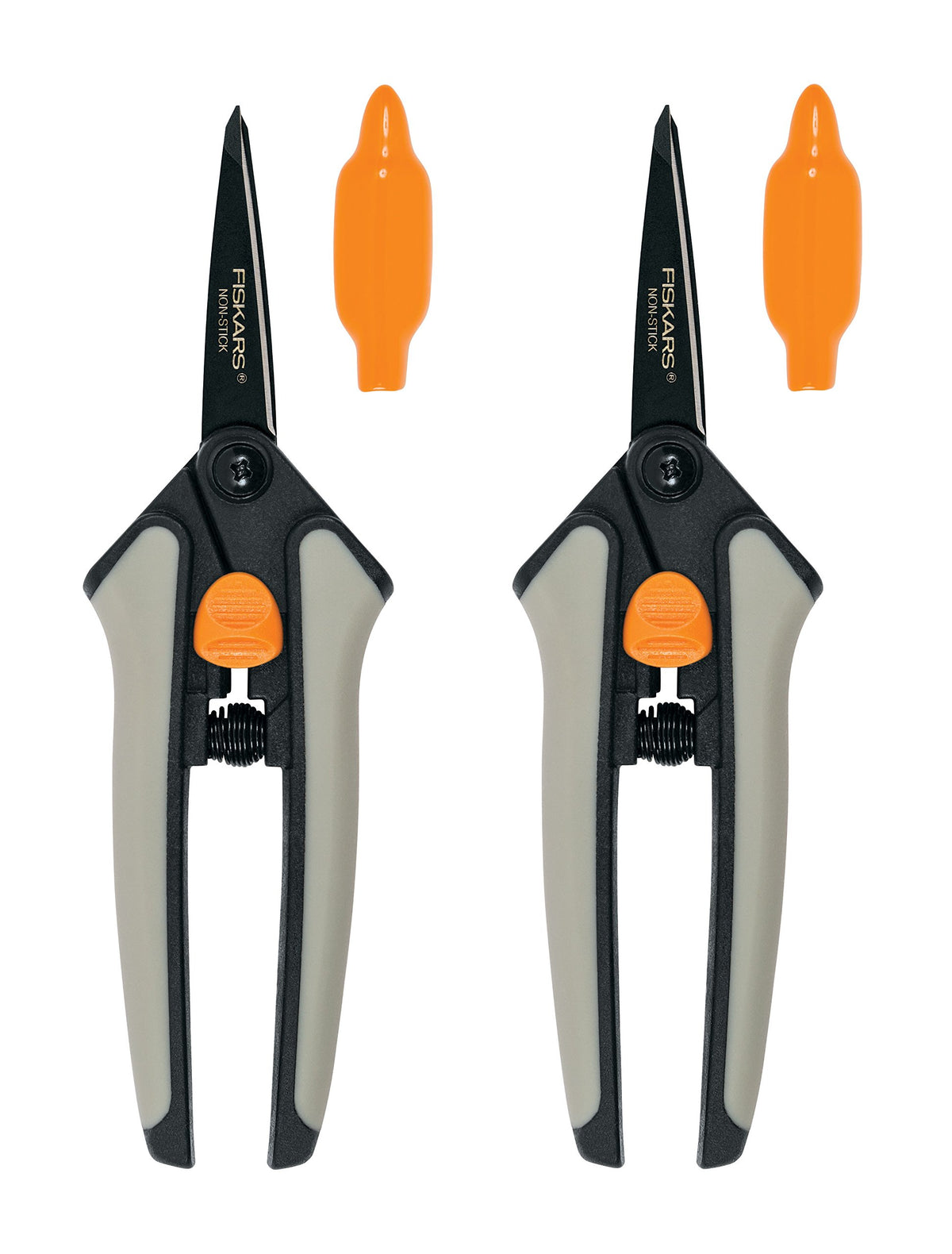 Fiskars front packaging showing two snips and benefits