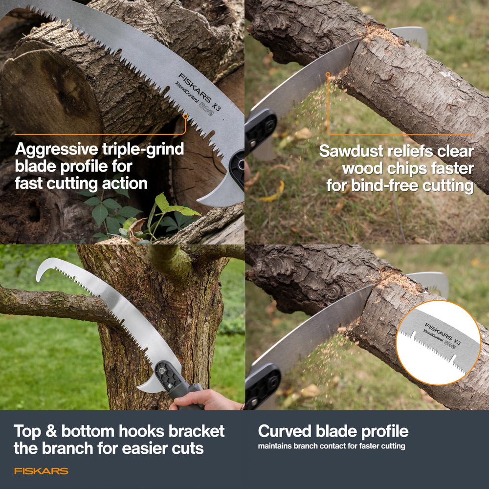 Fiskars handle with cord reel showing tensioned cutting action control
