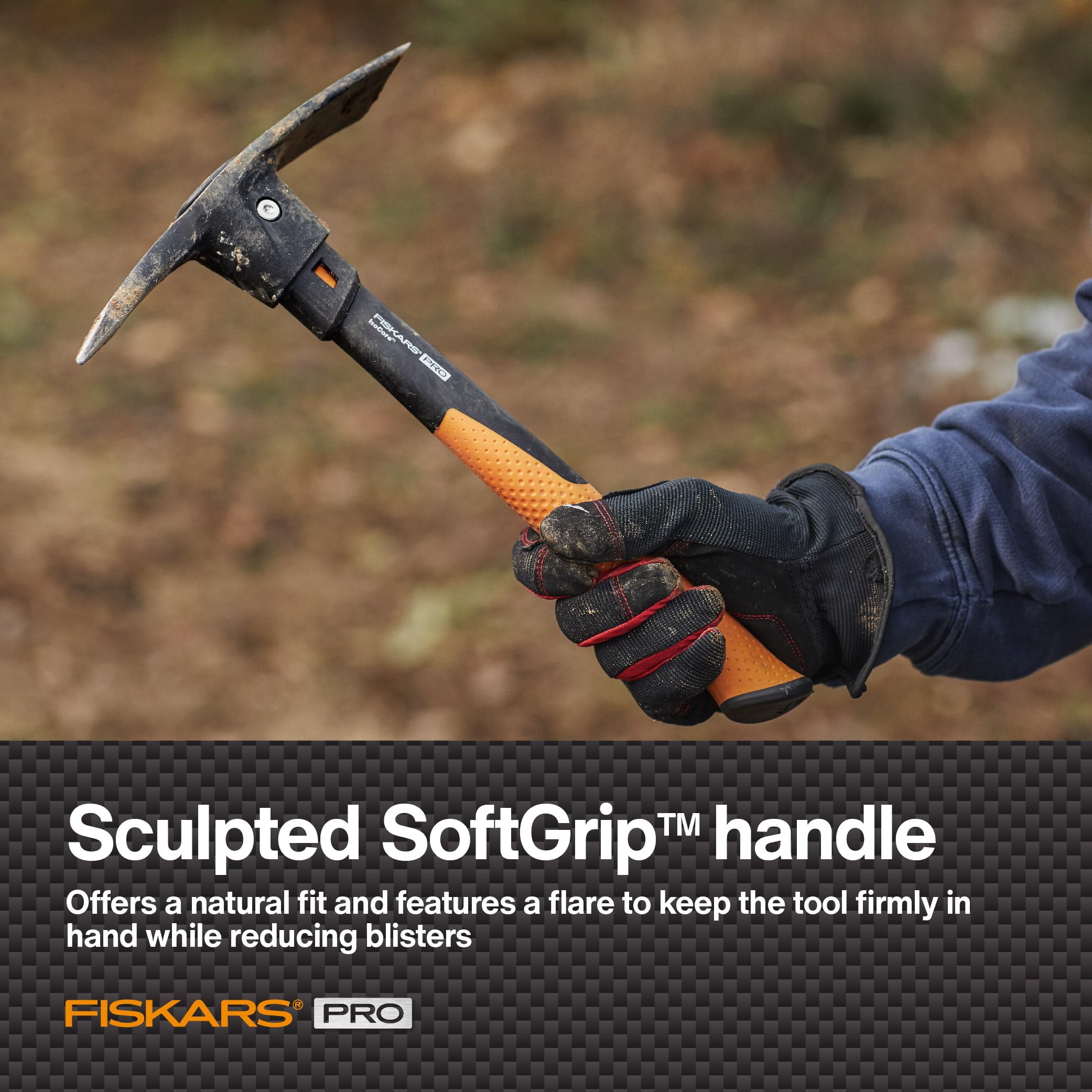 Fiskars textured insulated handle detail for secure grip and reduced vibration
