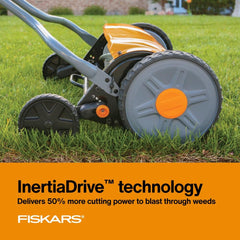 Fiskars height adjustment control and scale for precise cutting heights and easy customization