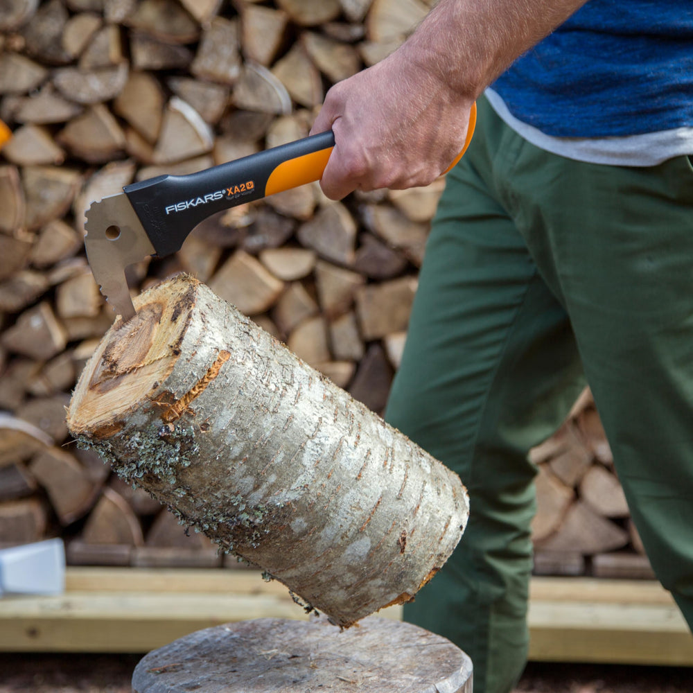 Close-up of Fiskars handle textured grip for comfortable, non-slip control