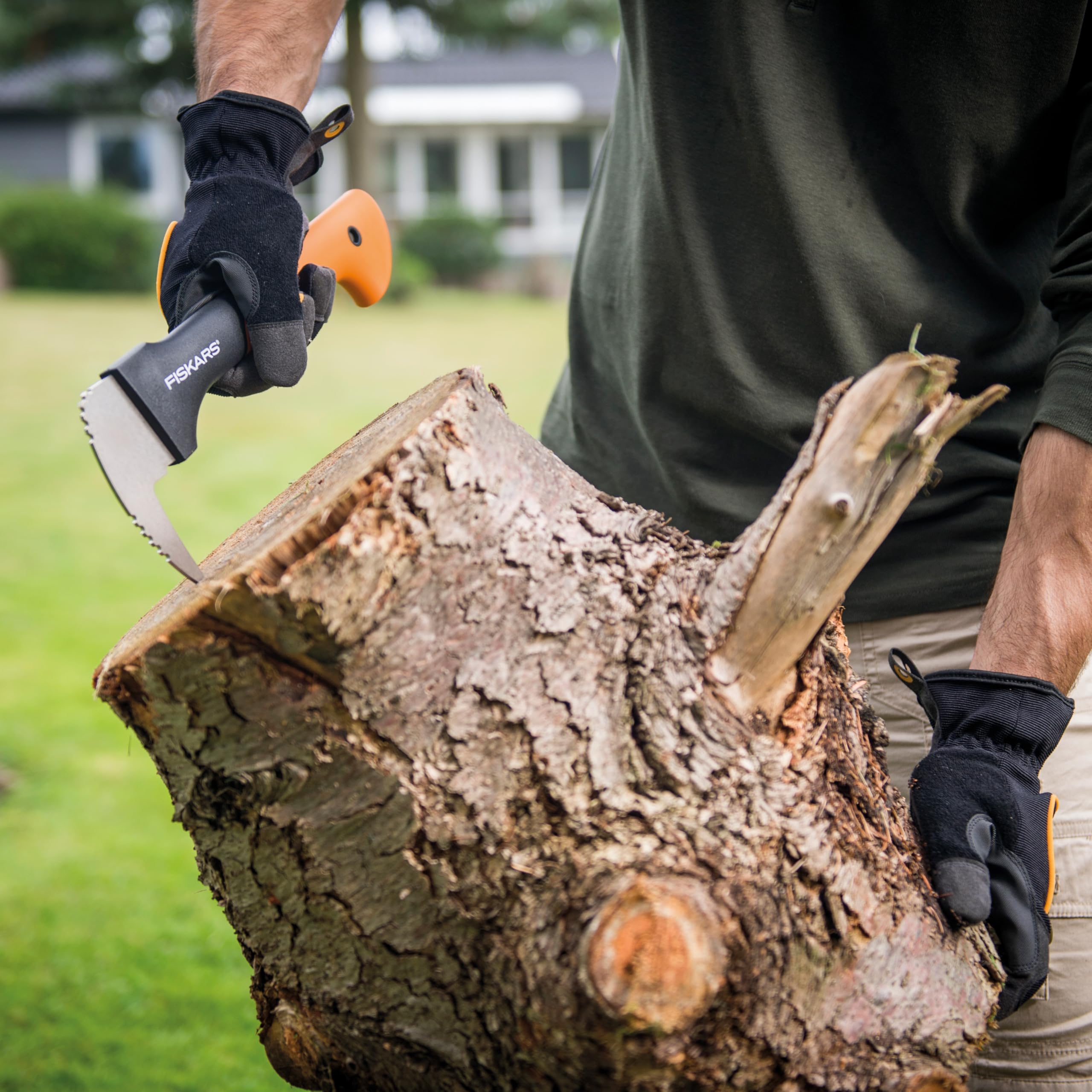 Fiskars Hookaroon stored safely in truck bed with sheath for on-the-go jobs