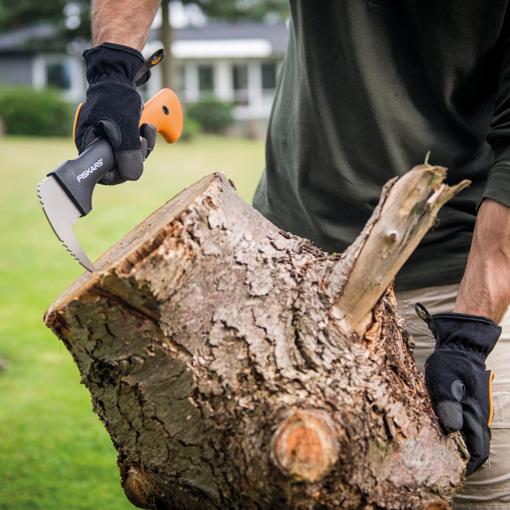 Fiskars Hookaroon stored safely in truck bed with sheath for on-the-go jobs