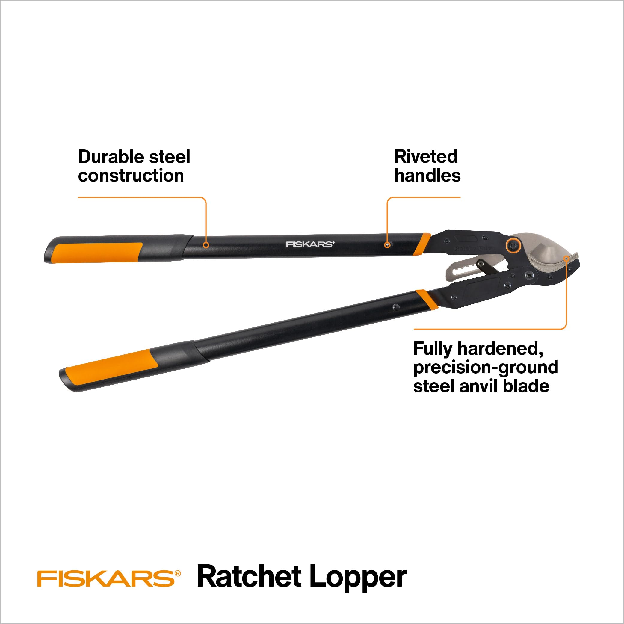 Fiskars loppers in use slicing a 2 inch branch with reduced hand effort