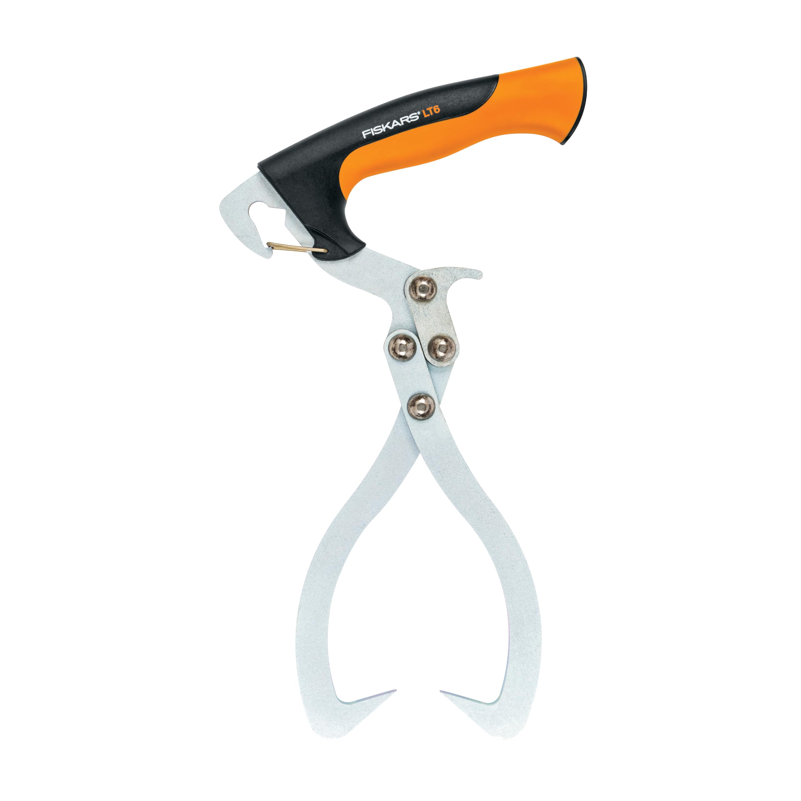 Fiskars log tongs front view showing full tool and stable grip benefit