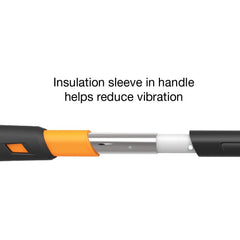 Fiskars maul splitting a large log outdoors demonstrating efficient one‑strike splitting