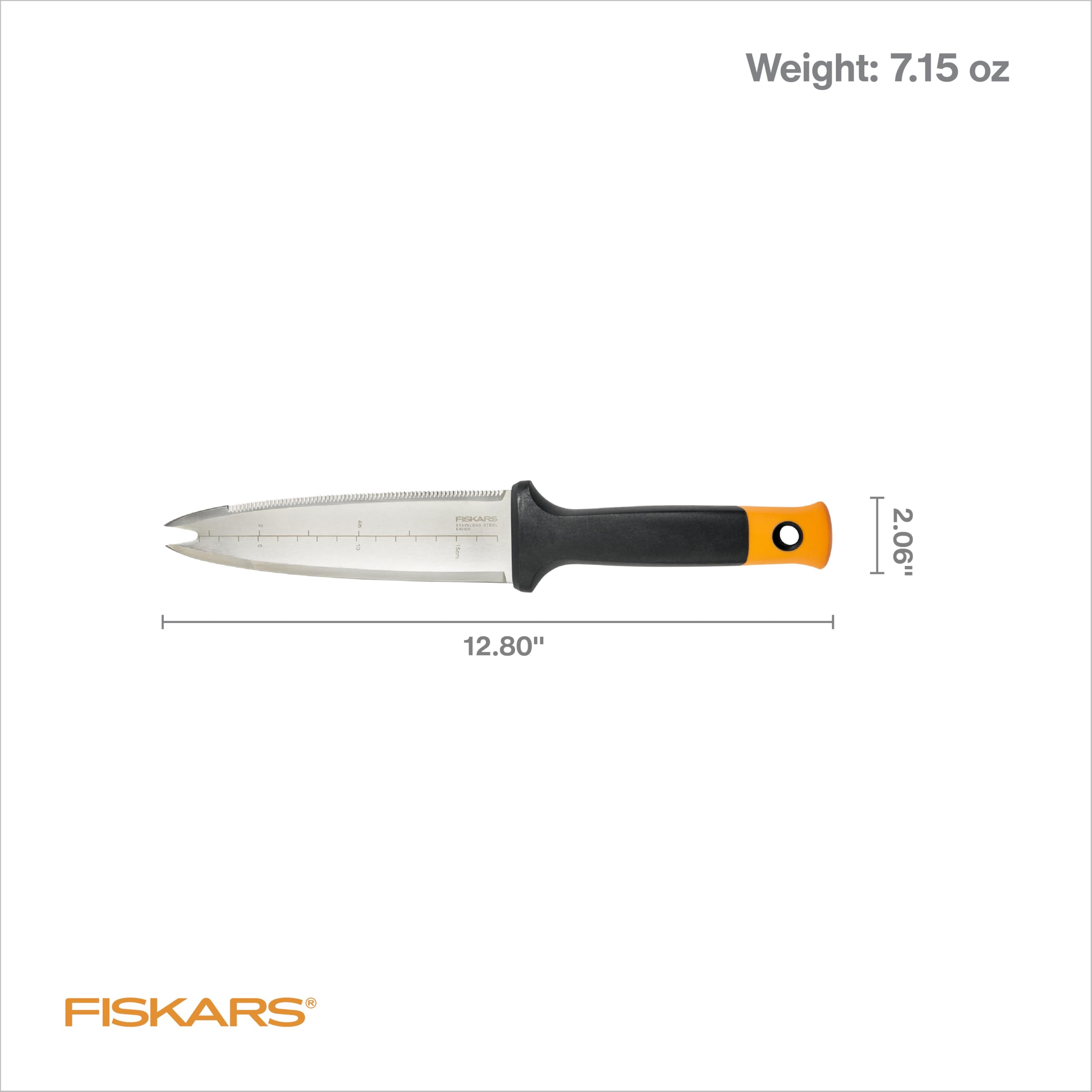Fiskars blade measurements image showing metric and imperial planting accuracy