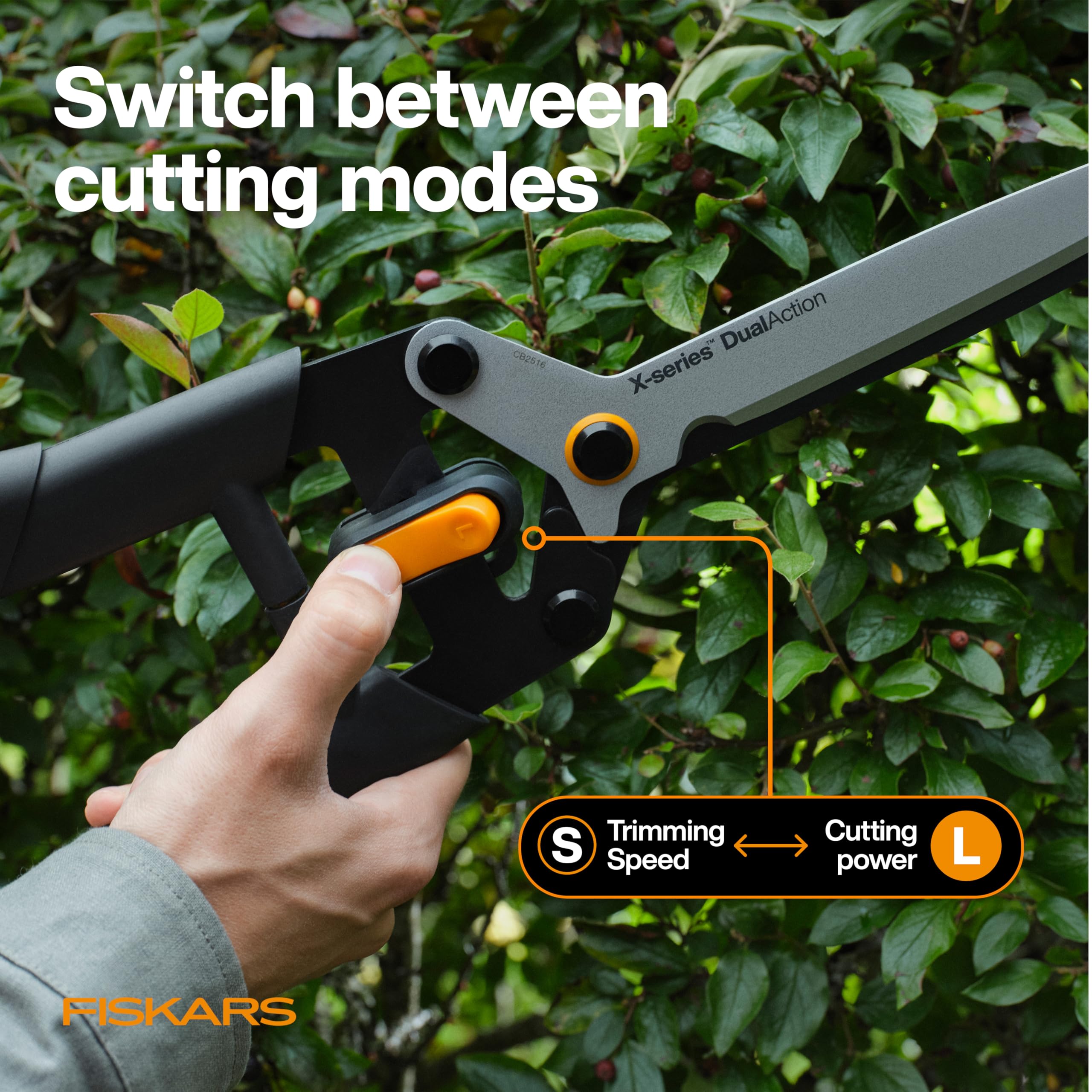 Fiskars mode switch detail demonstrating S and L positions benefit