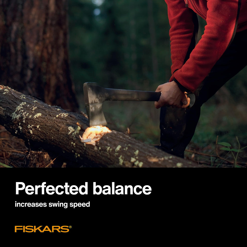 Fiskars packaged axe with label for easy identification and purchase