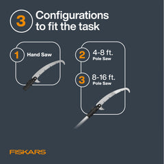 Fiskars pole connector detail highlighting snap-fit and secondary lock for safety
