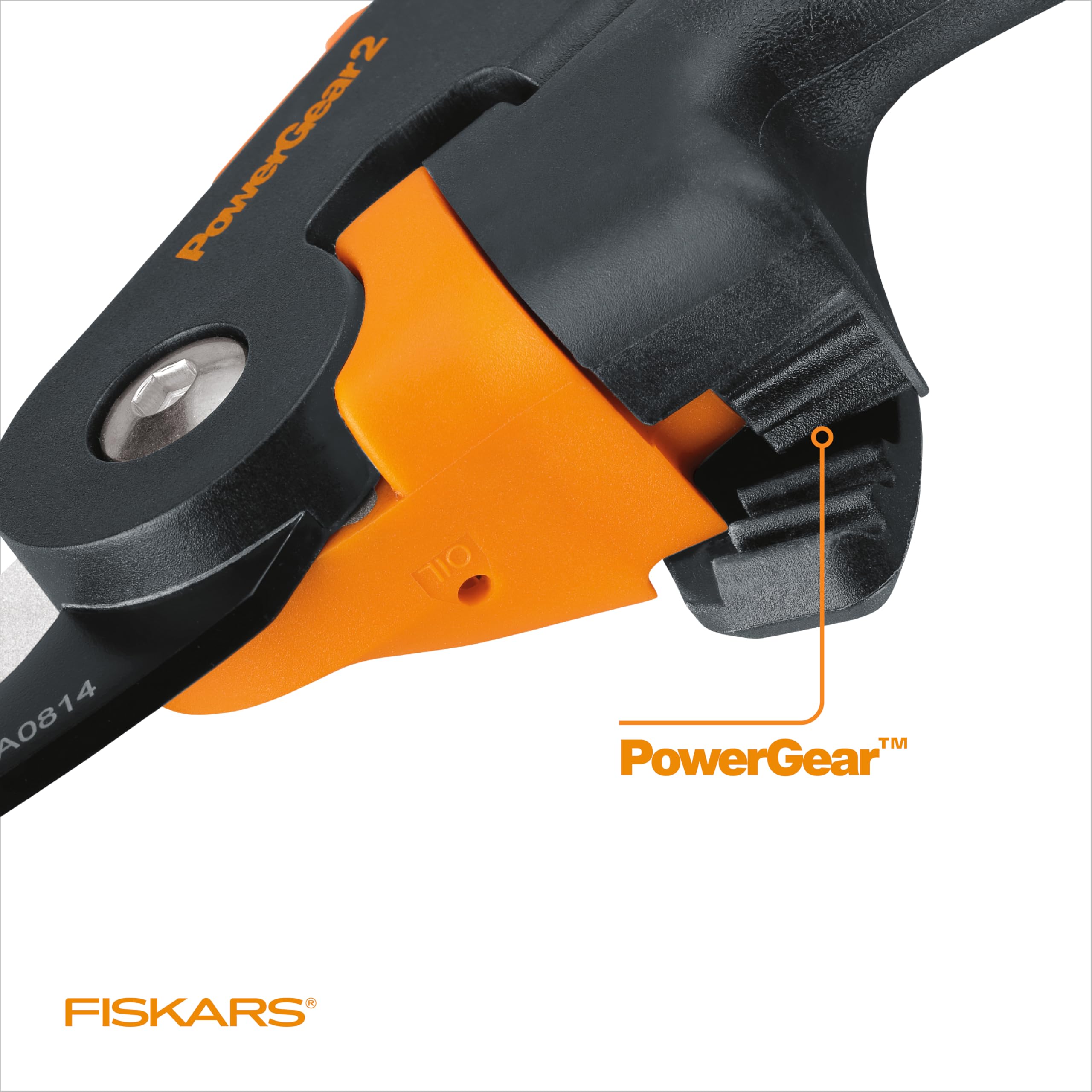 Fiskars PowerGear2 blade close-up highlighting hardened steel for long sharpness