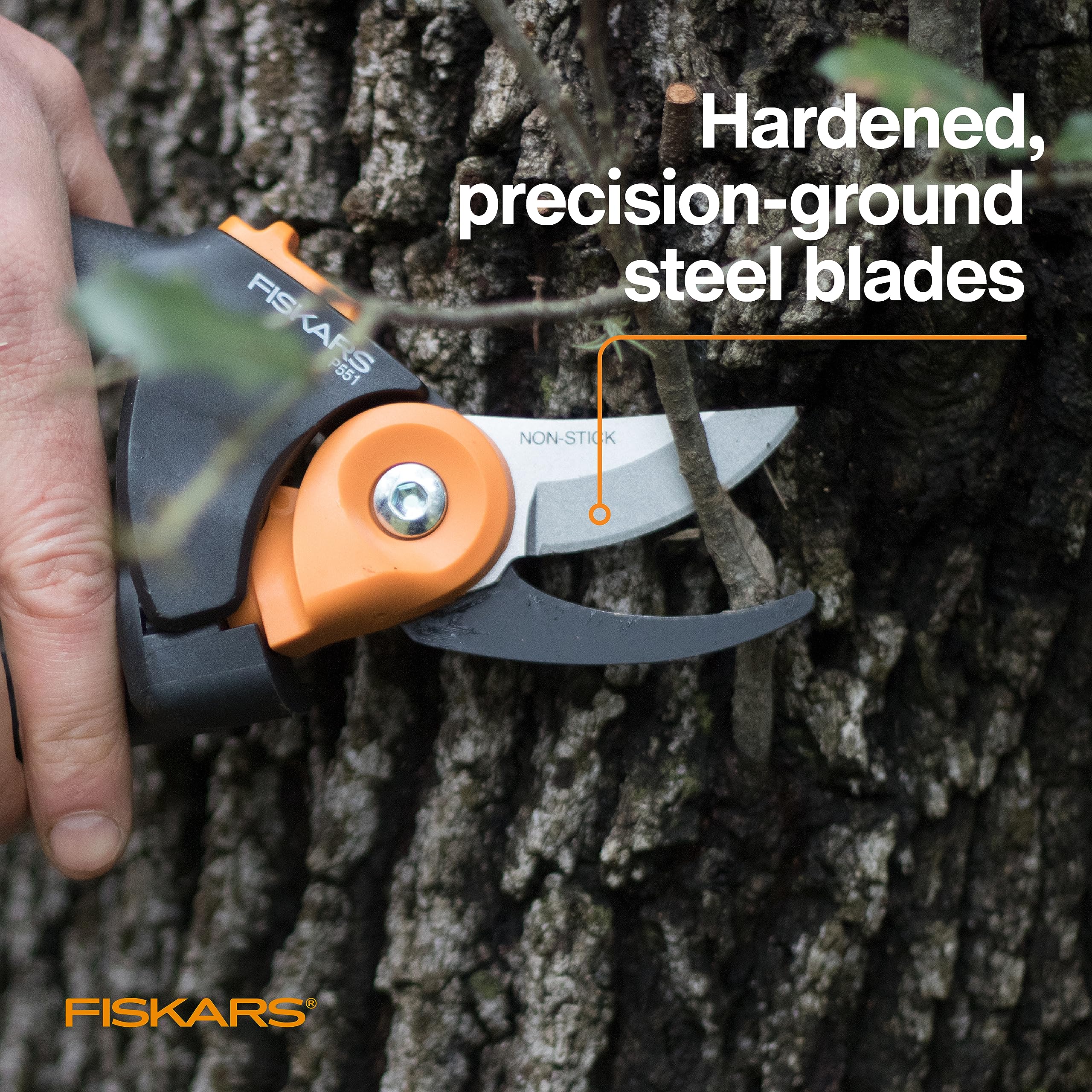 Fiskars PowerGear2 cutting in action slicing a thick stem with less effort