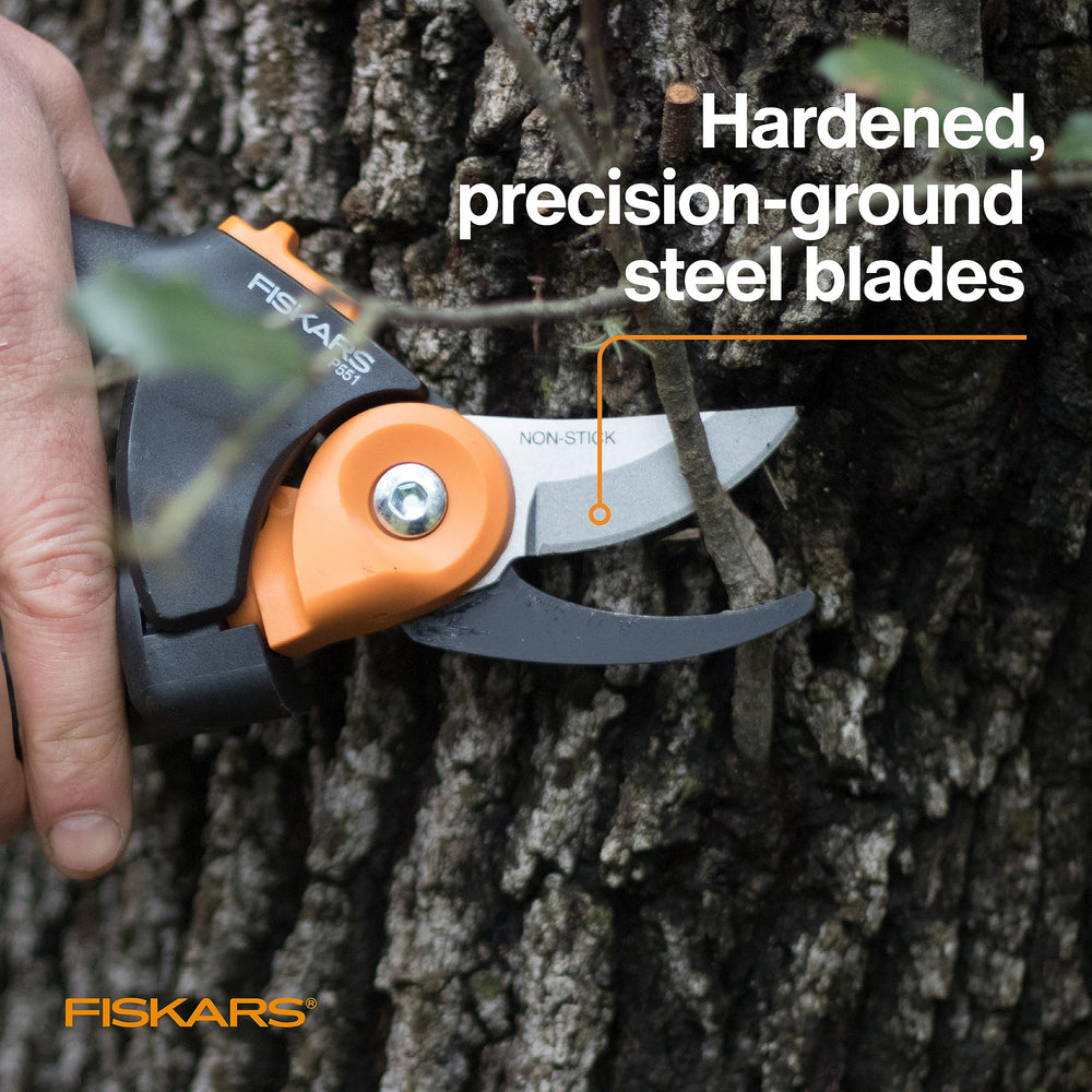 Fiskars PowerGear2 cutting in action slicing a thick stem with less effort