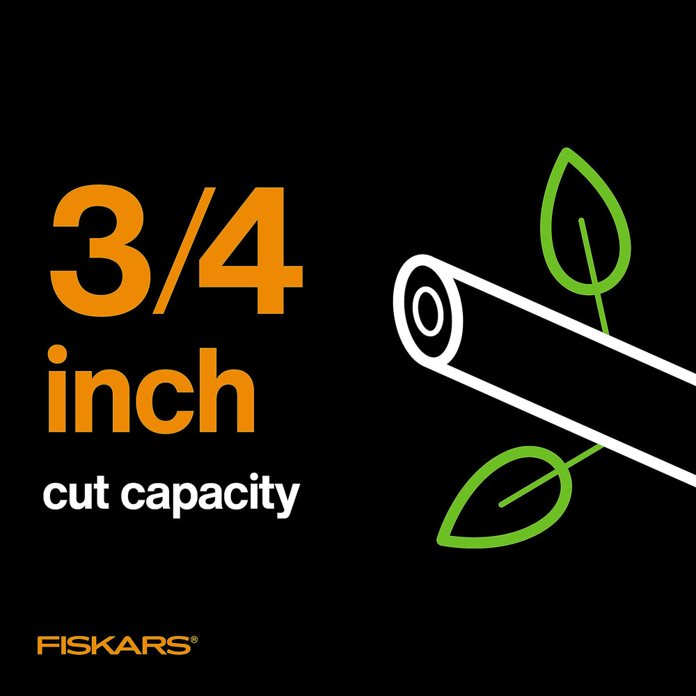 Fiskars PowerGear2 packaging and label indicating lifetime warranty and specs