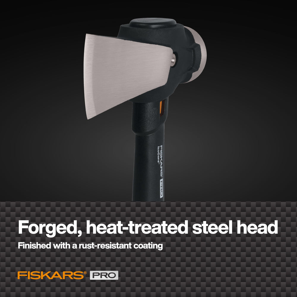 Fiskars maul by a campsite fire pit showing practical outdoor use