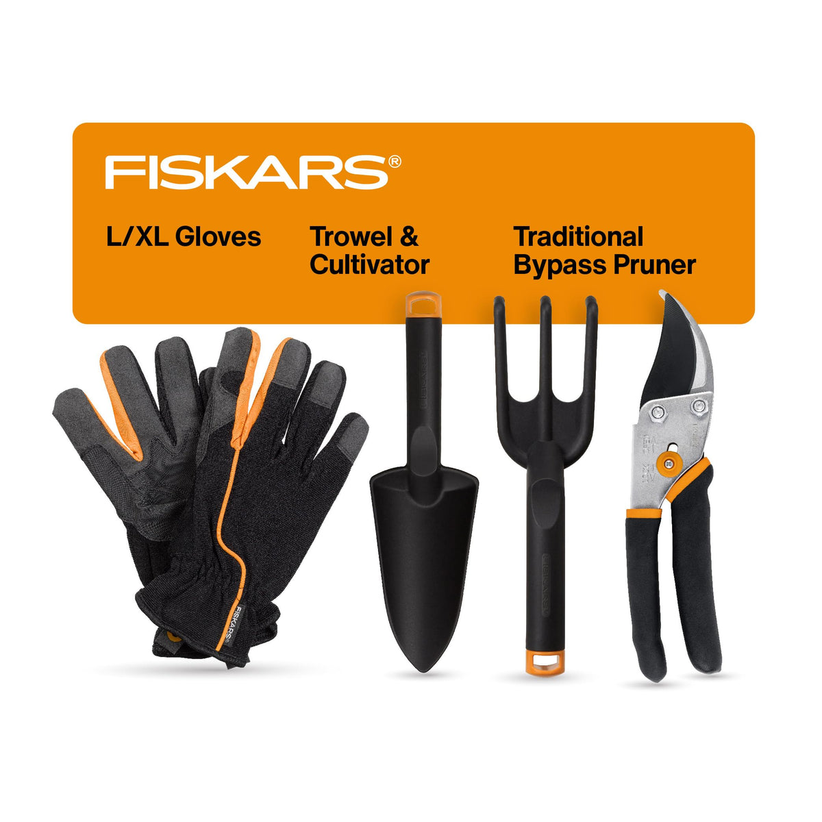 Fiskars pruner front view showing sharp steel blade and clean cuts benefit
