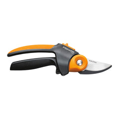 Fiskars pruner front view showing overall design and durable frame benefits