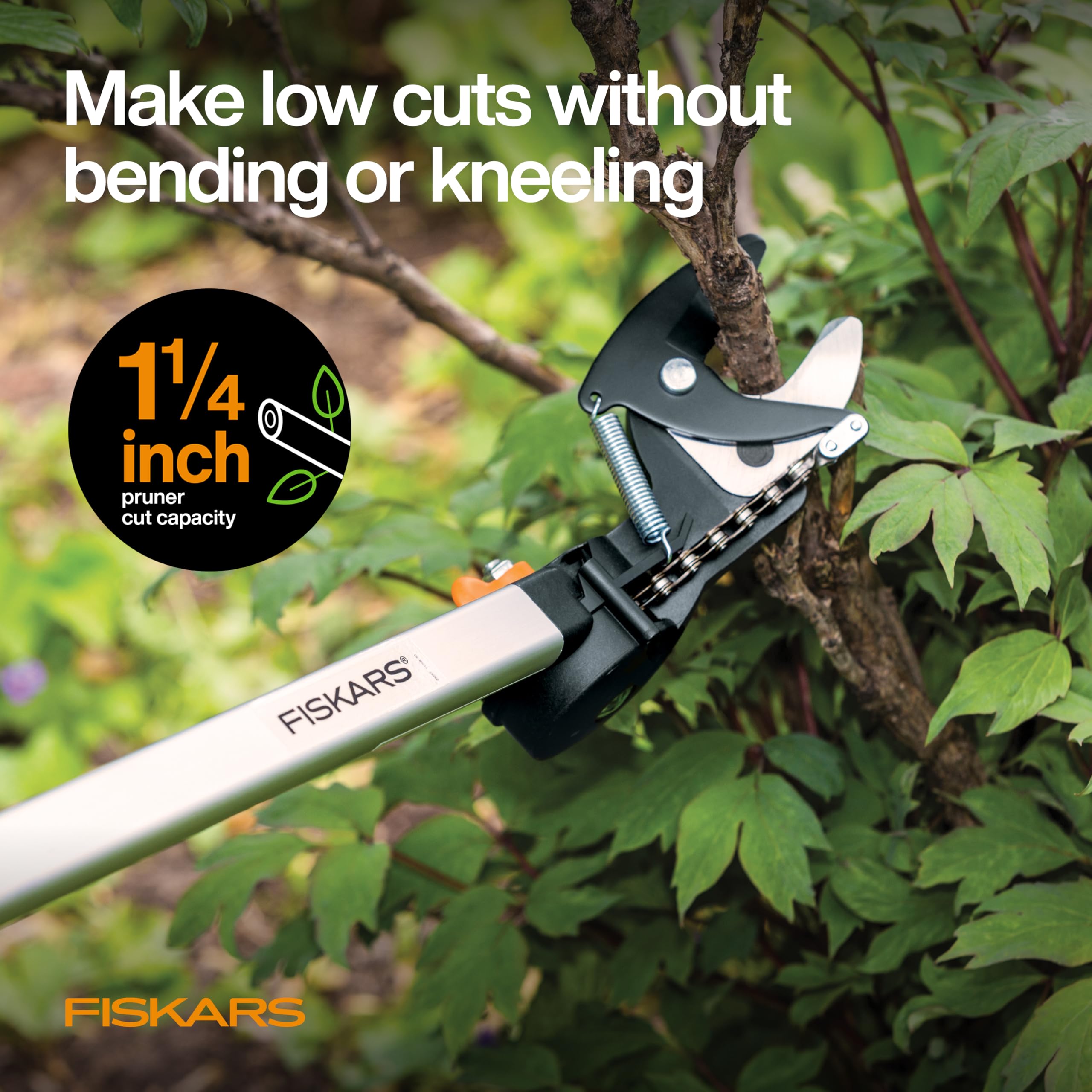 Fiskars handle and actuating ball improving reach and two-hand control