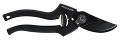 Fiskars front view of pruning shears showing ergonomic handles and clean design benefit comfort