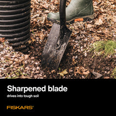 Fiskars close-up of hardened steel blade offering rust resistance and sharp cut