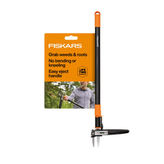 Fiskars front view of weeder showing full 39-inch shaft for easier standing