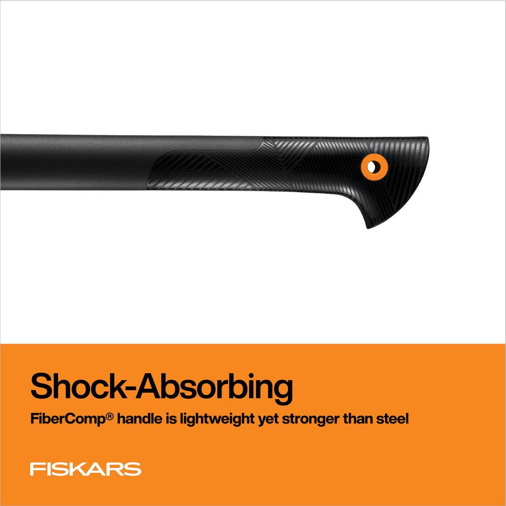 Fiskars action shot showing balanced swing for increased chopping power