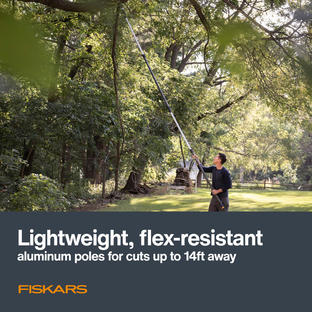 Fiskars telescoping poles connector detail showing snap-fit and secondary safety locks for security