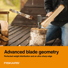 Fiskars X11 handle detail showing FiberComp grip for reduced hand strain