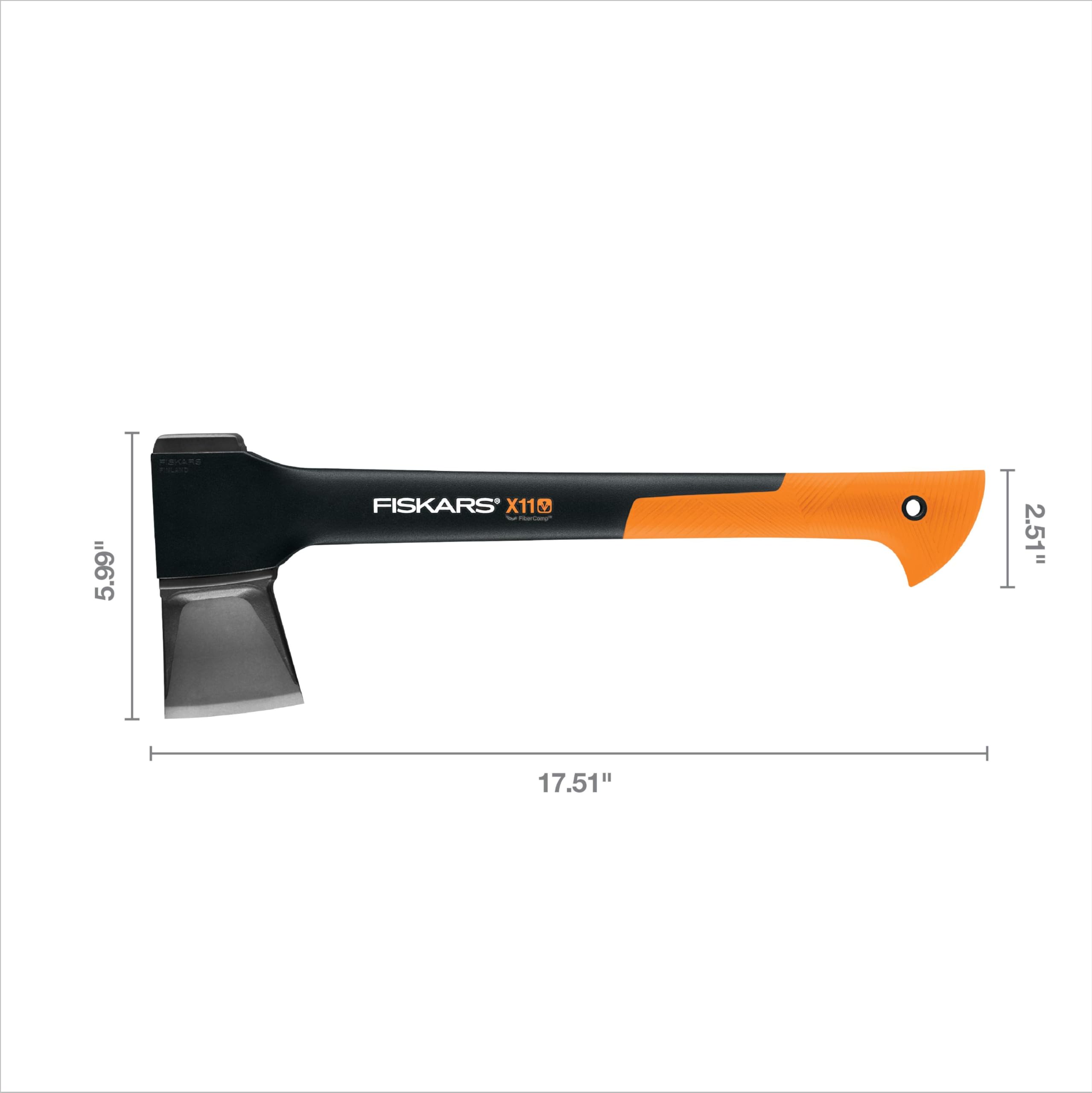 Fiskars X11 splitting kindling in use showing efficient one-strike splits