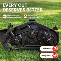 Fismiuta blades installed on a 50-inch mower deck for smoother operation