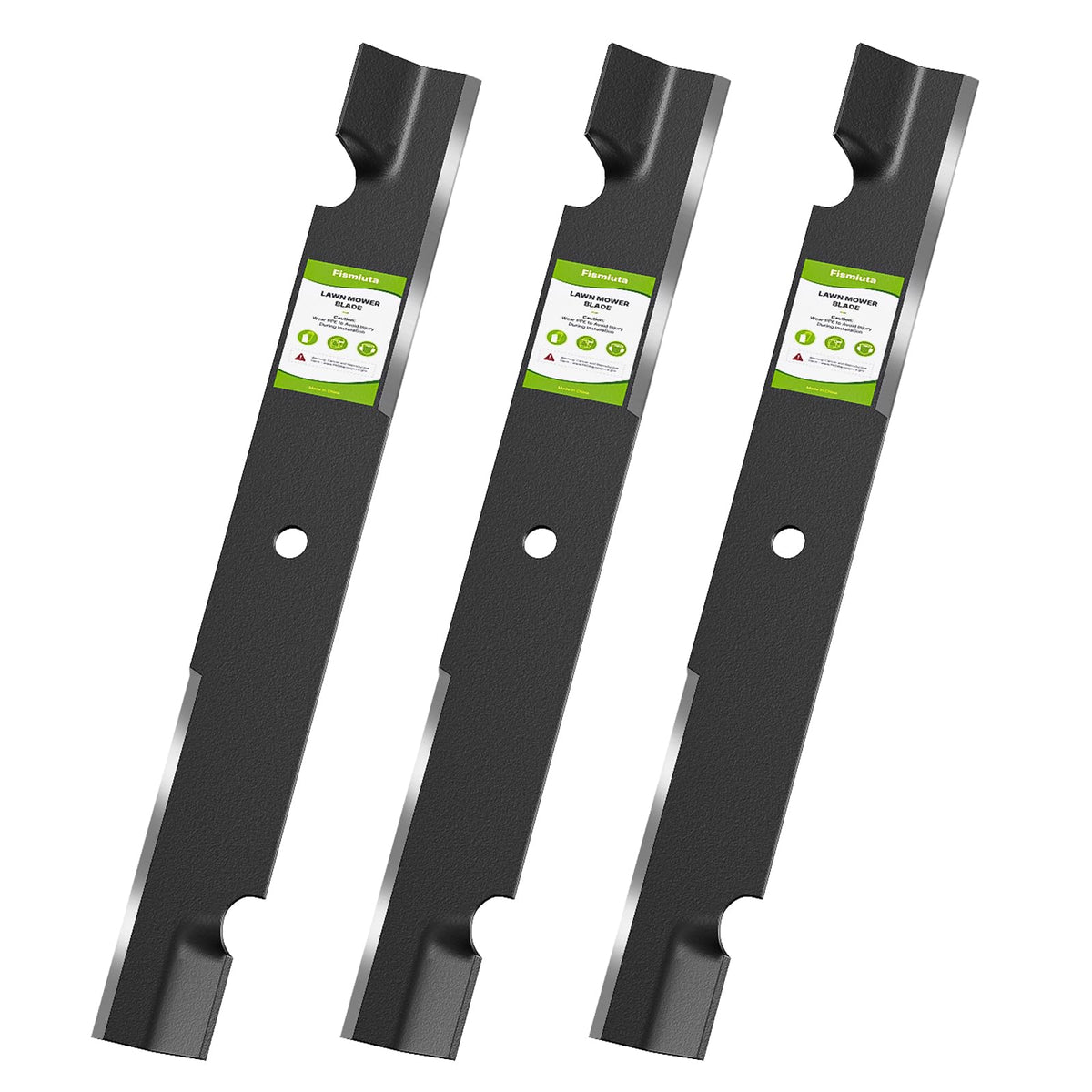 Fismiuta front view of three 60-inch blades showing packaging and compatibility info, reliable replacement