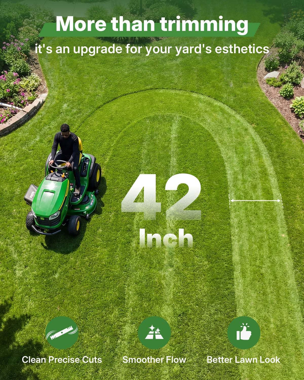Fismiuta blade mowing lawn demonstrating finer clippings and even finish