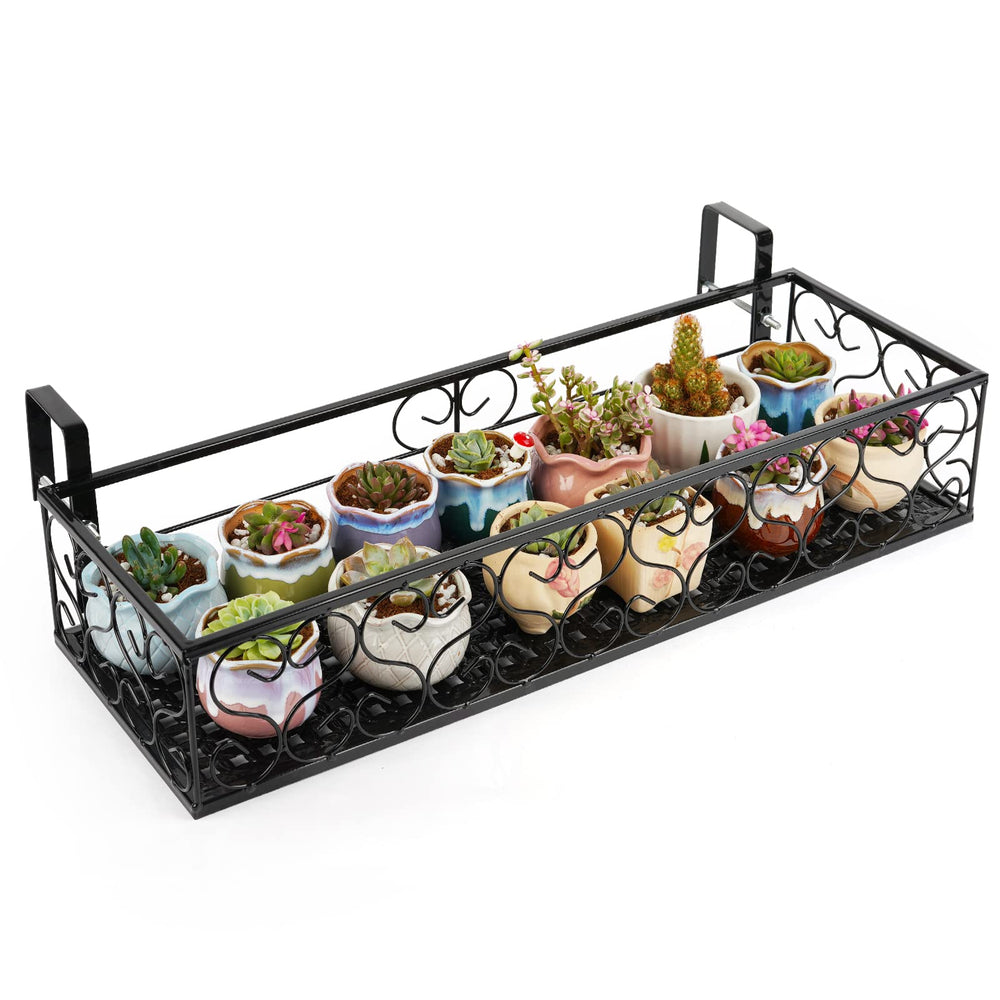 Fitlyiee front view of black railing planter showing neat display benefit