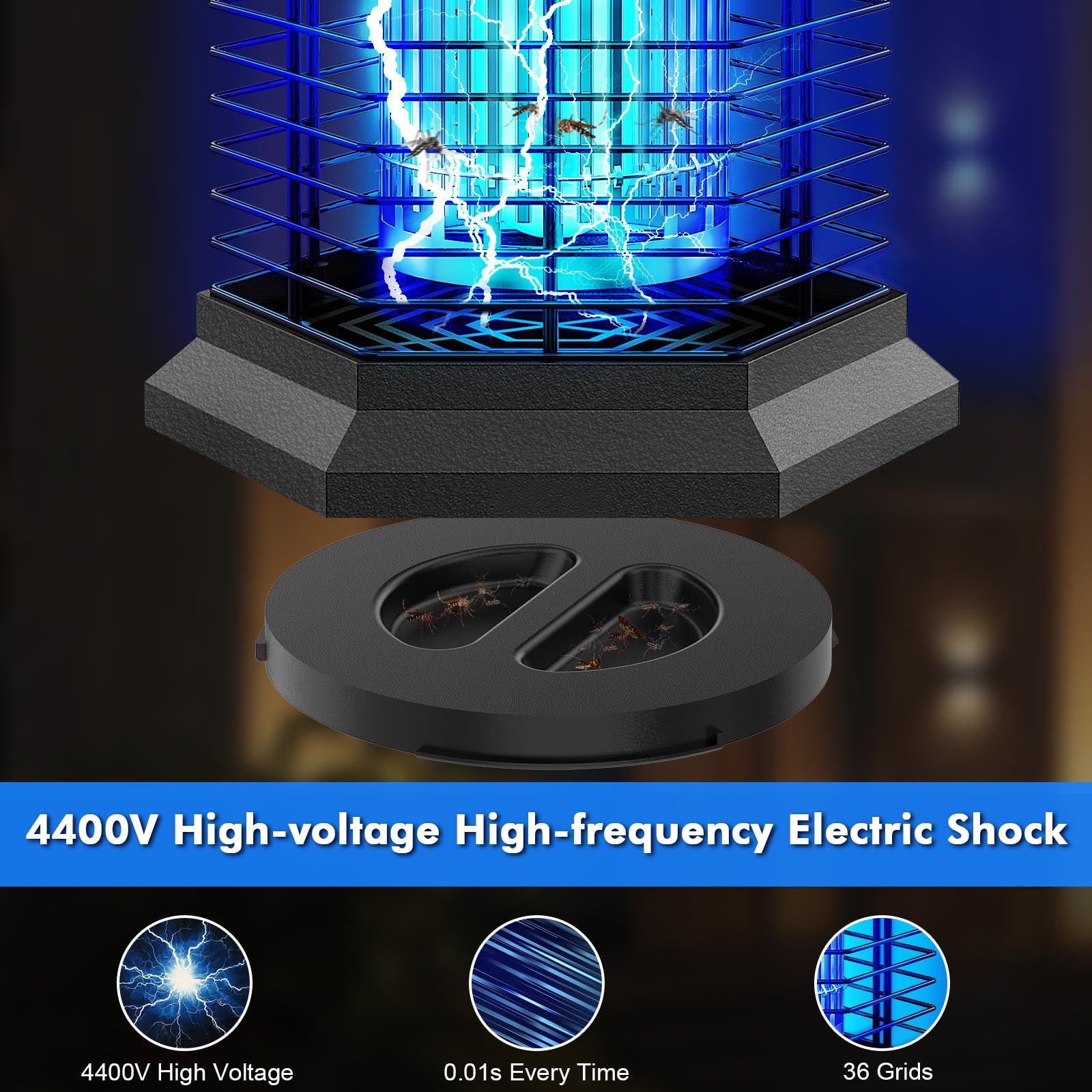 fiveye close-up of UV lamp and high-voltage grid for fast insect capture