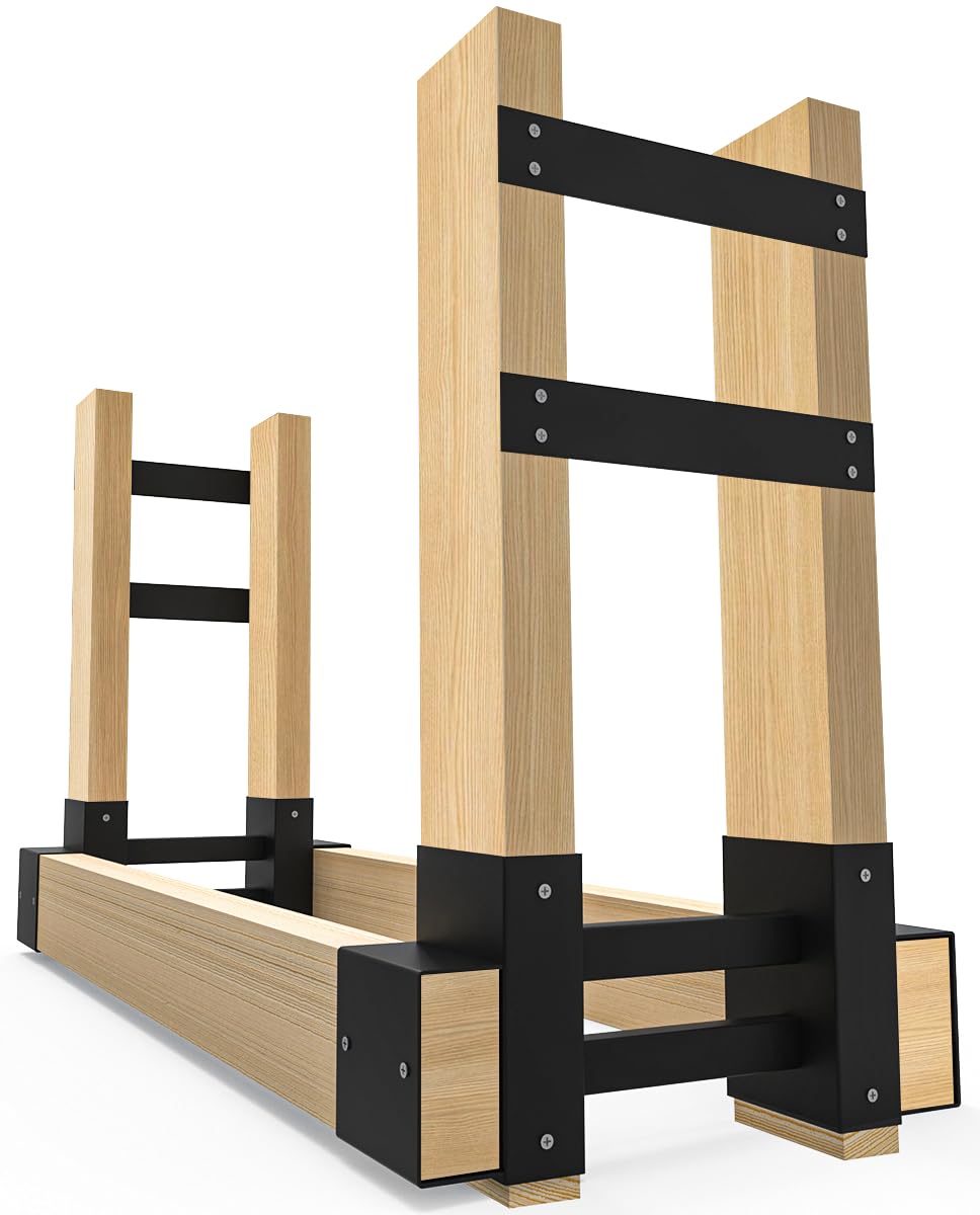 Fiwithy front view of two black steel brackets showing sturdy build and stability