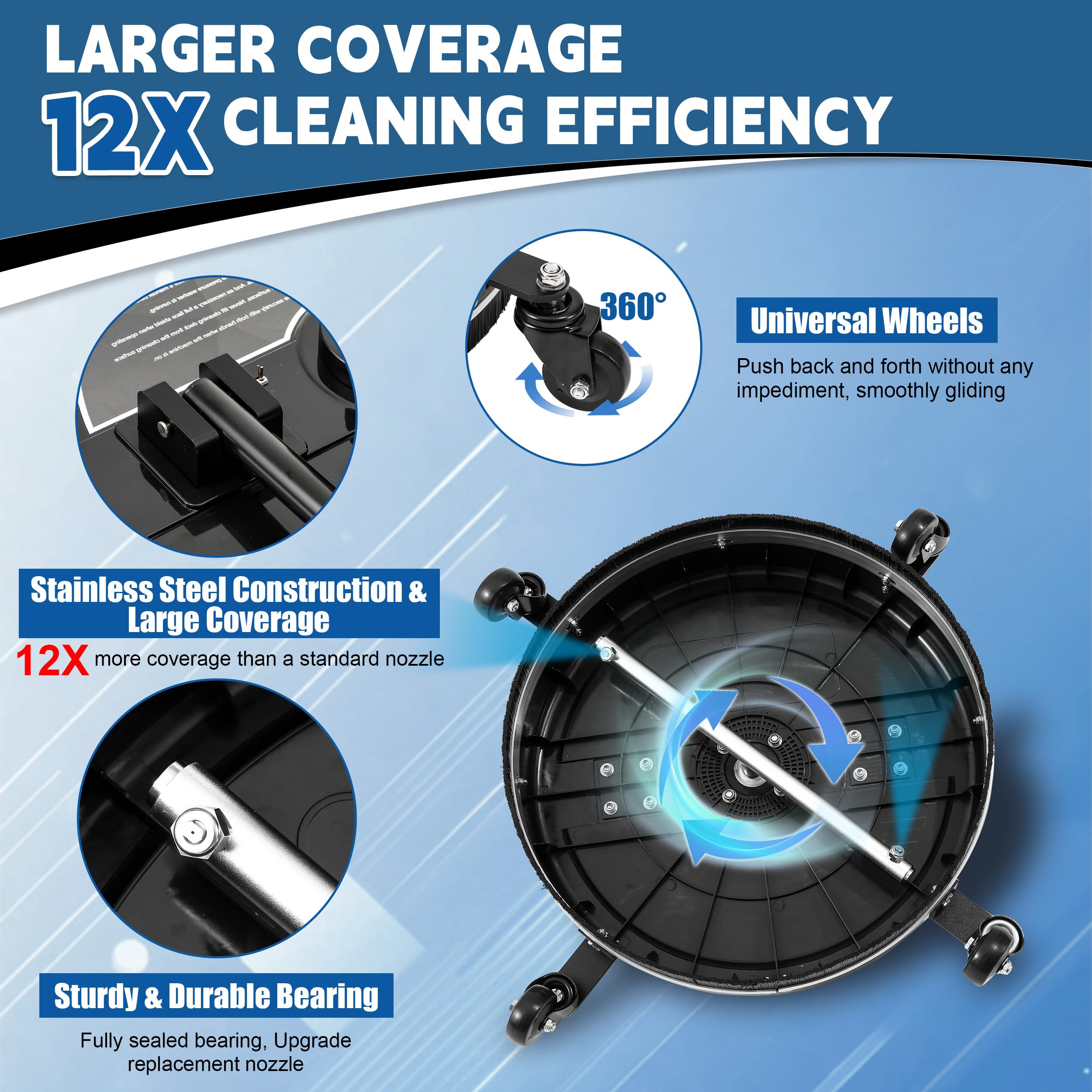 FIXFANS four-wheel chassis detail for stable, even-height cleaning and maneuverability