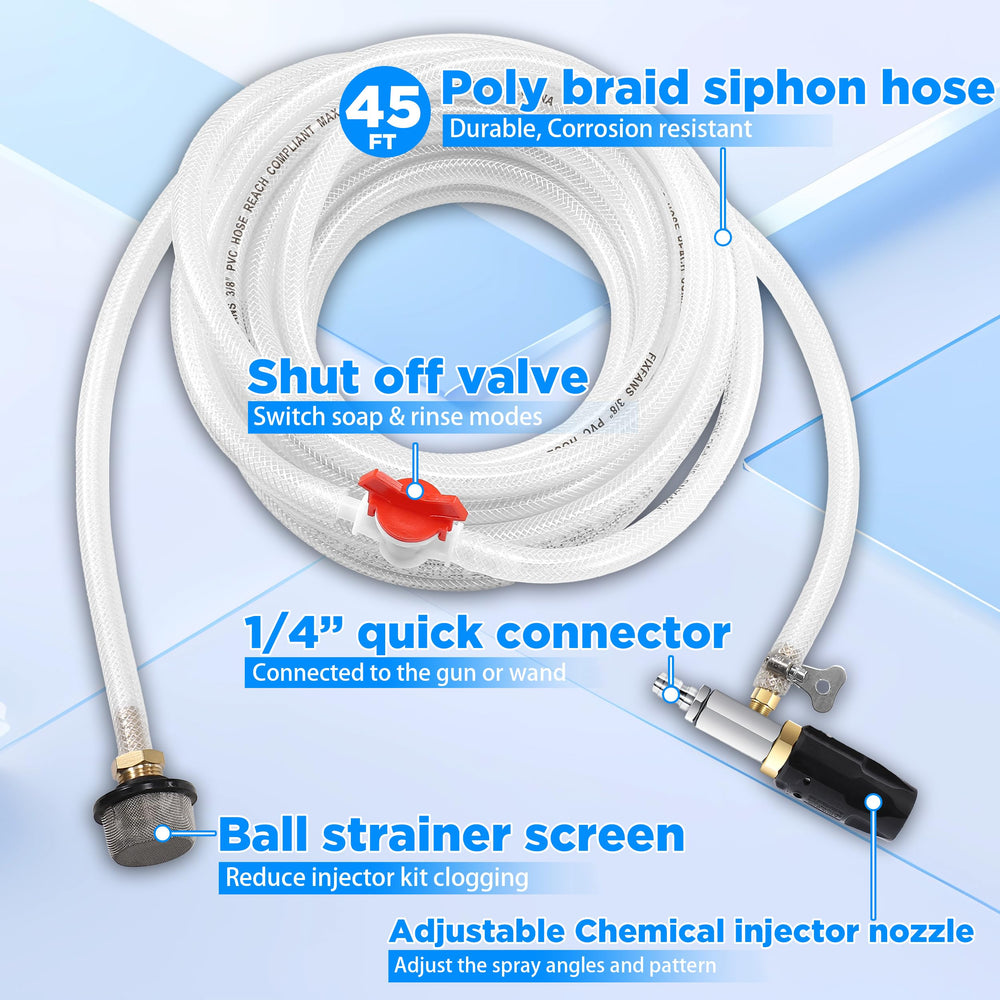 FIXFANS ball strainer at siphon hose end preventing clogs and protecting pump