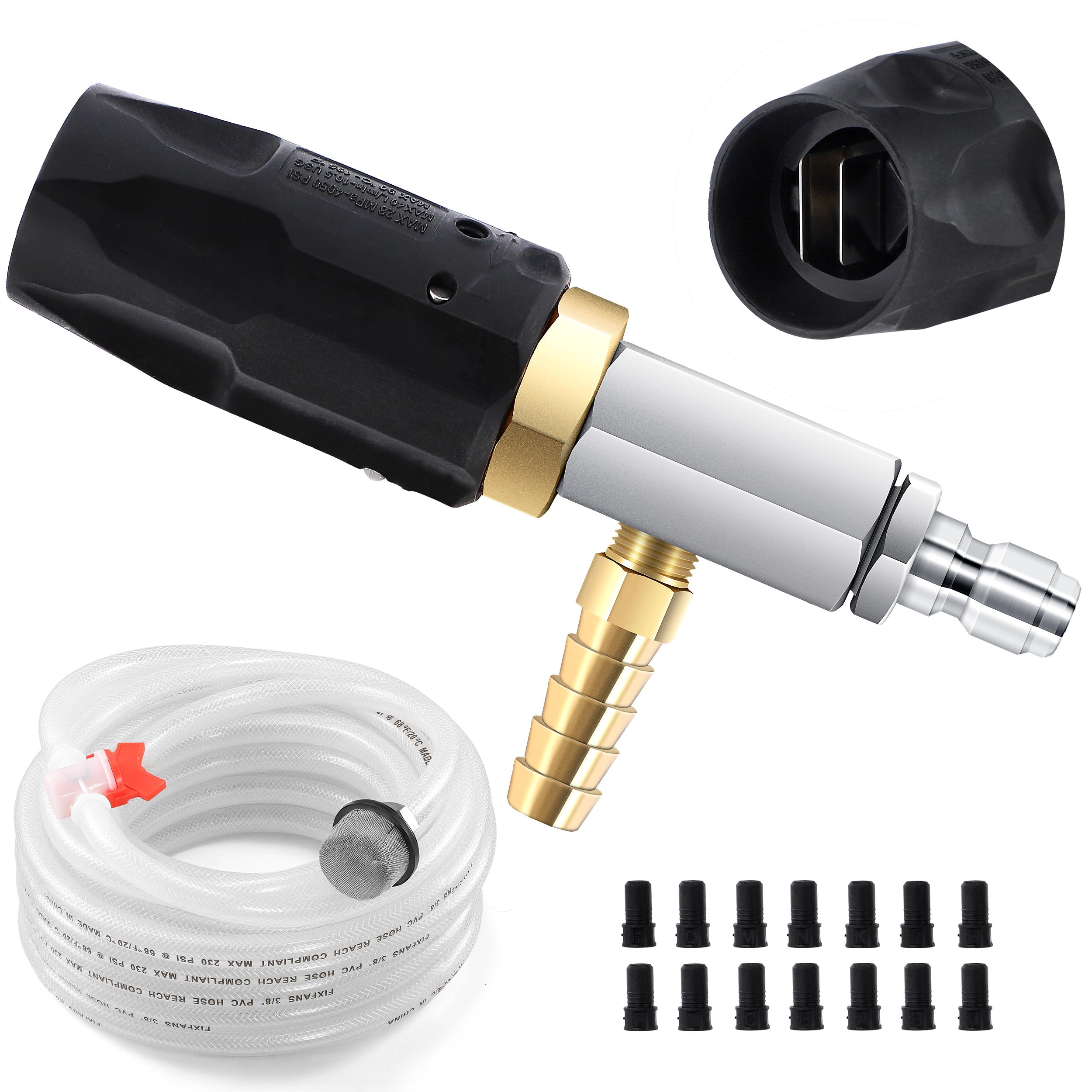 FIXFANS front view of nozzle kit packaging showing components and benefits
