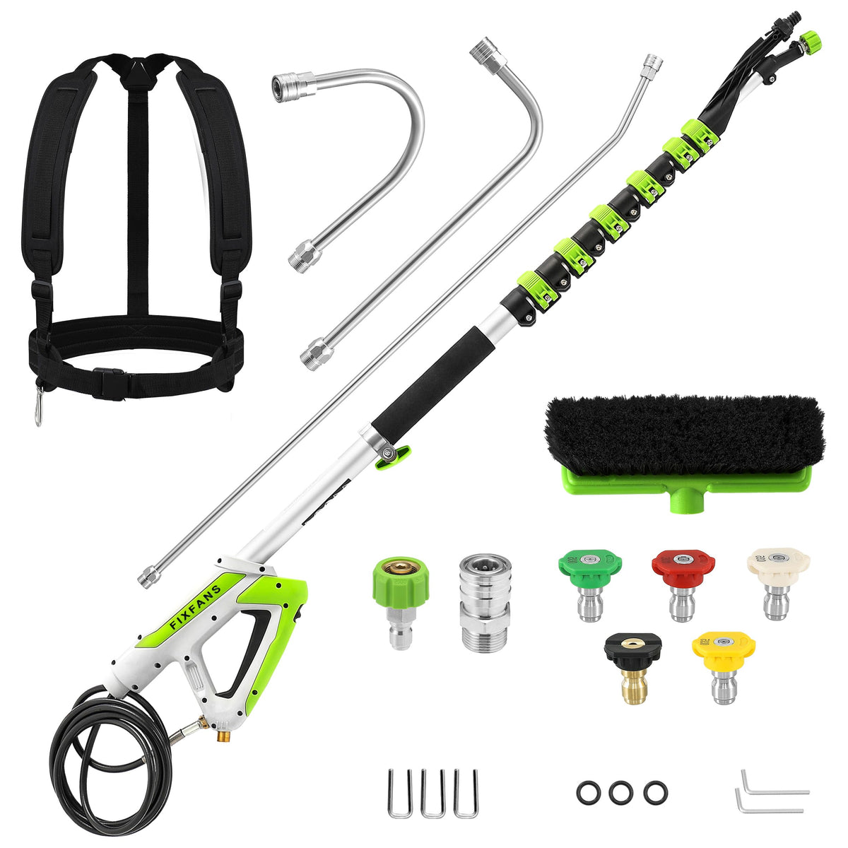 FIXFANS front view of wand kit showing components and compact storage for convenience