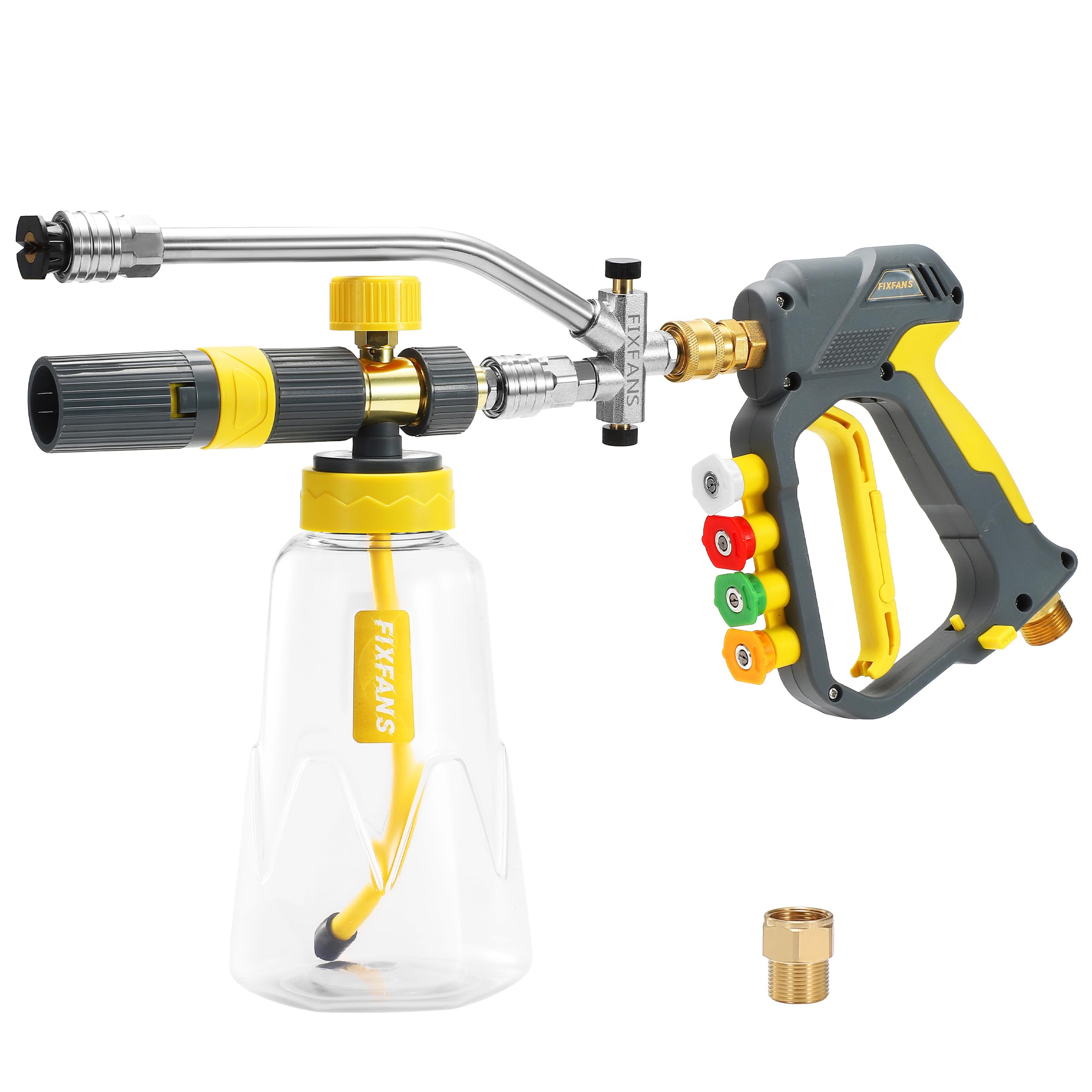 FIXFANS front view of foam cannon gun showing compact design and quick mounting benefit