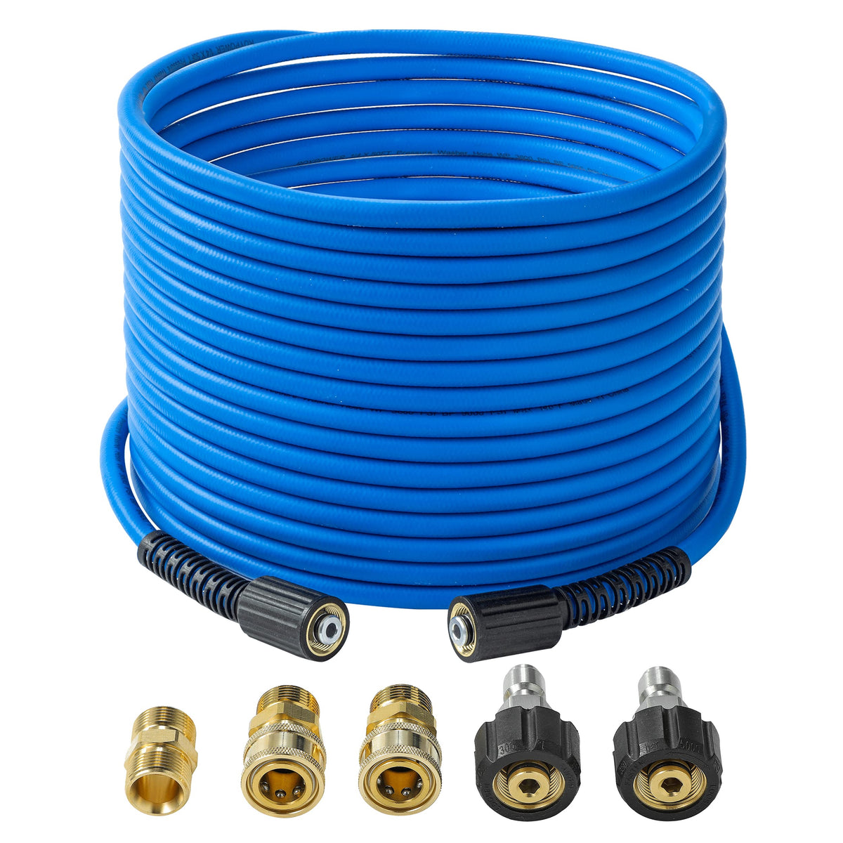 FIXFANS coiled front view showing 50ft length and compact storage benefit