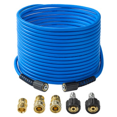 FIXFANS coiled front view showing 50ft length and compact storage benefit